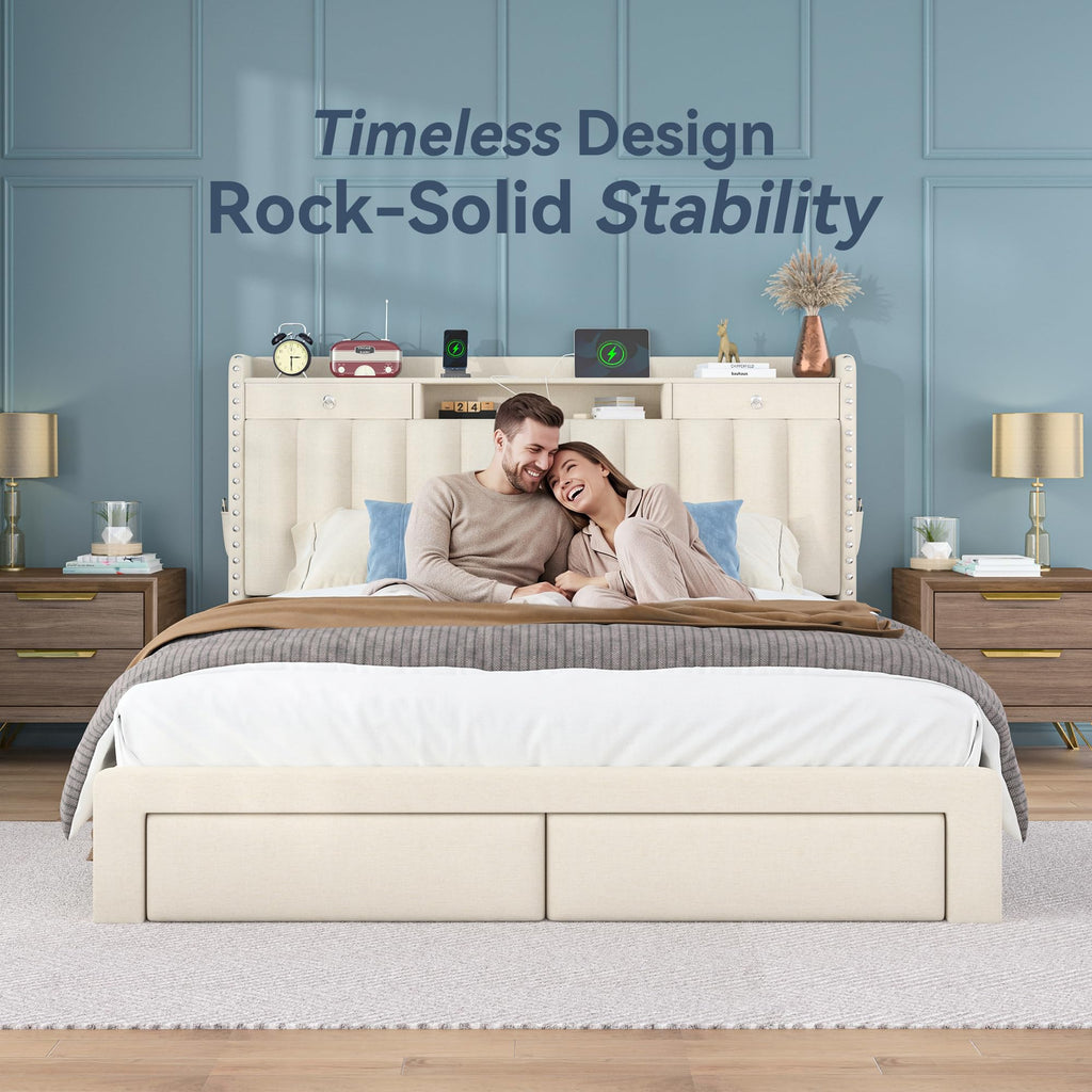 Queen Bed Frame with Storage Headboard & 4 Drawers Z5323