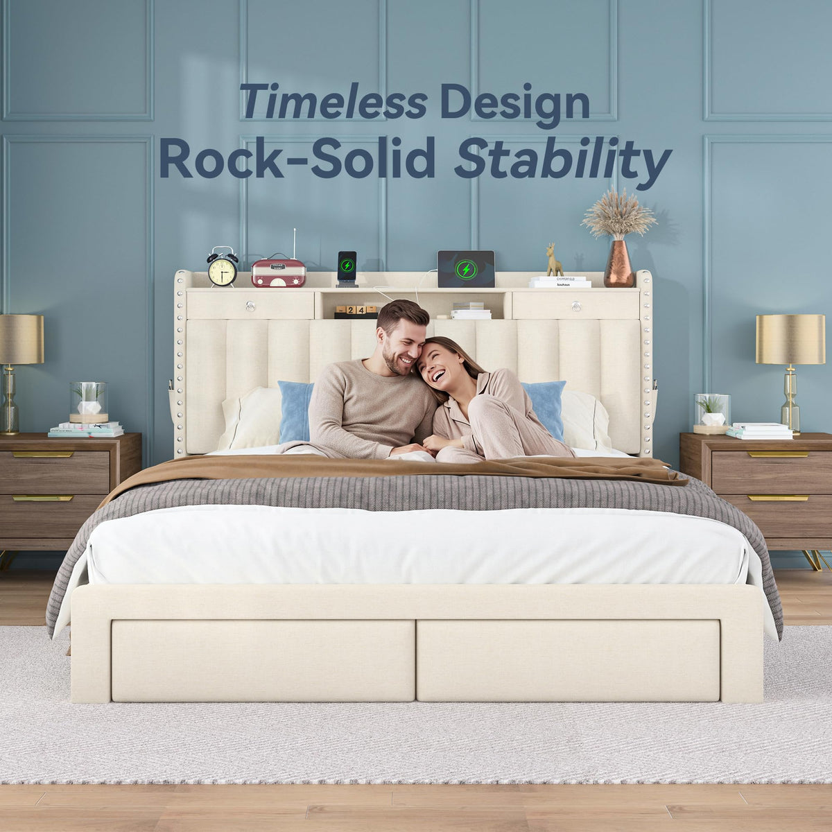Queen Bed Frame with Storage Headboard & 4 Drawers Z5323