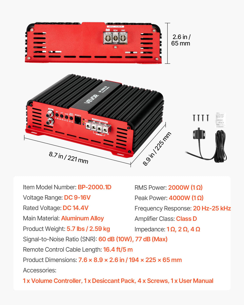 1-Channel Class D Car Audio Amplifier R7364