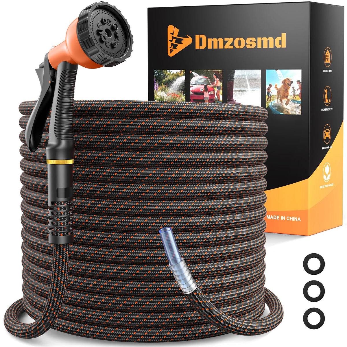 3/4" Flexible Non-Expandable Garden Hose with 10 Function Nozzle, 100ft P229321