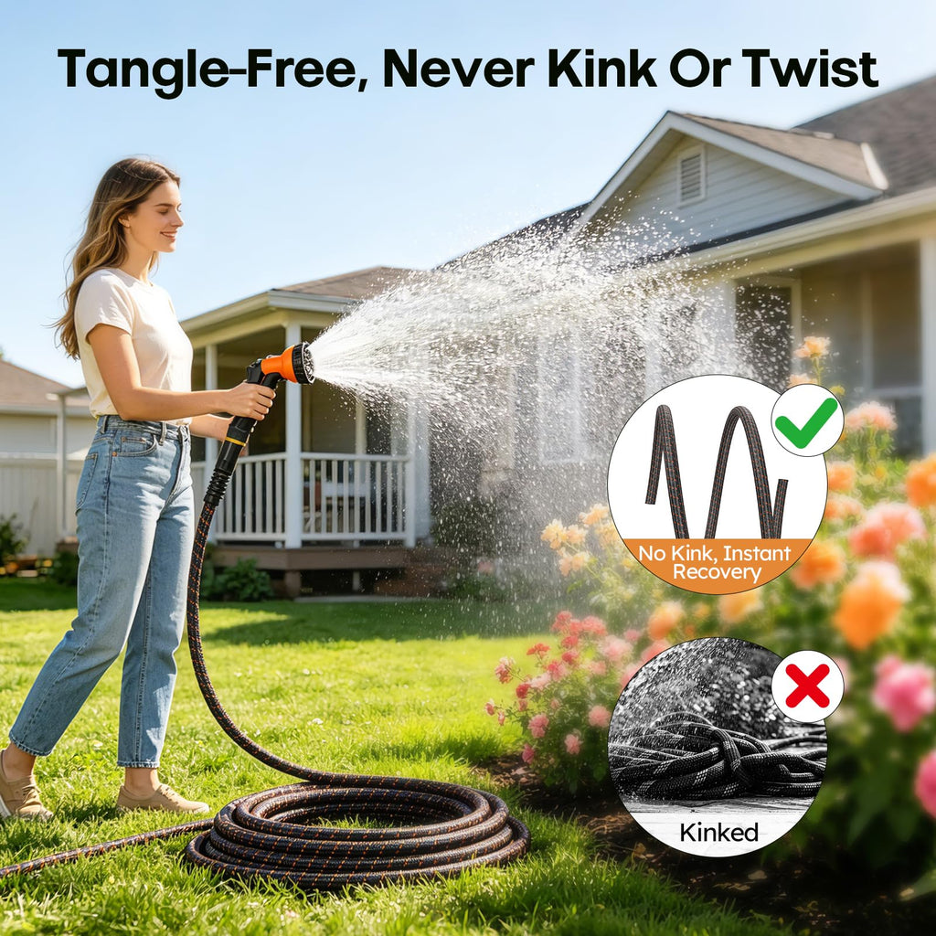 3/4" Flexible Non-Expandable Garden Hose with 10 Function Nozzle, 100ft P229321