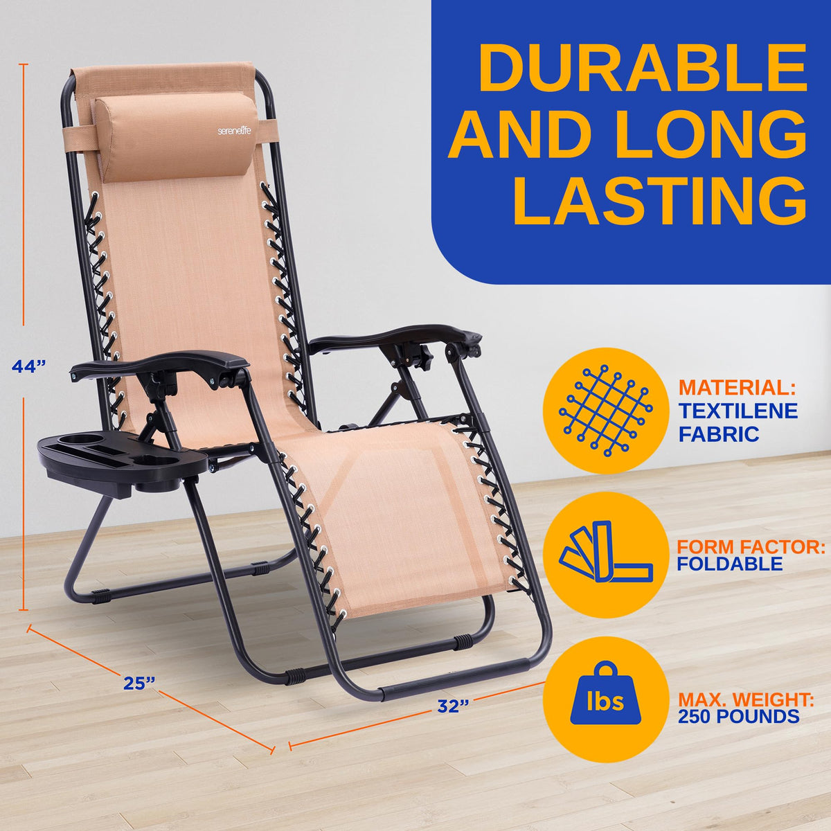 Zero Gravity Outdoor Lounge Chairs 2 Pack Folding Recliners with Side Table Cup Holder D562