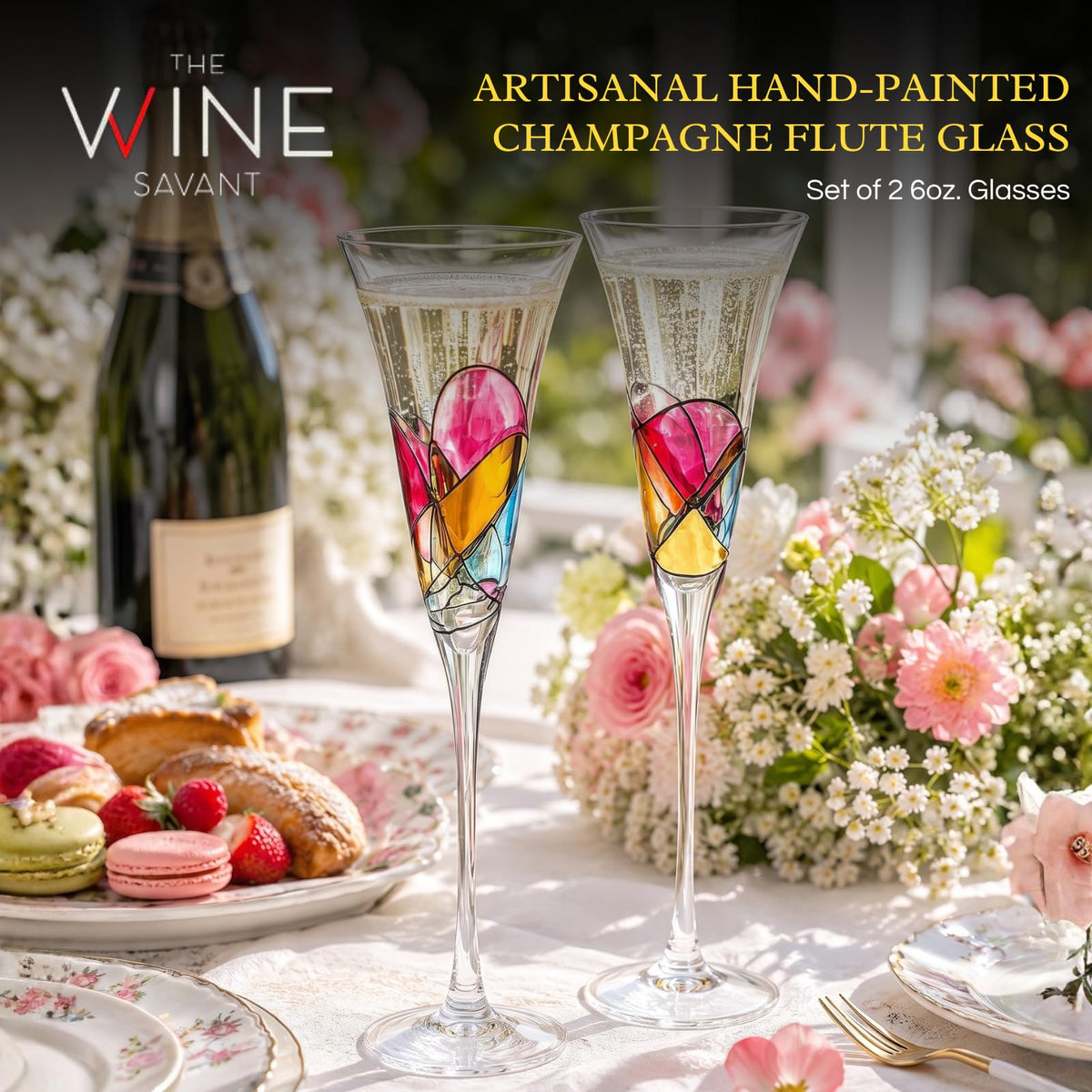 Hand Painted Martini Champagne Cocktail Glasses 2 Set G93287