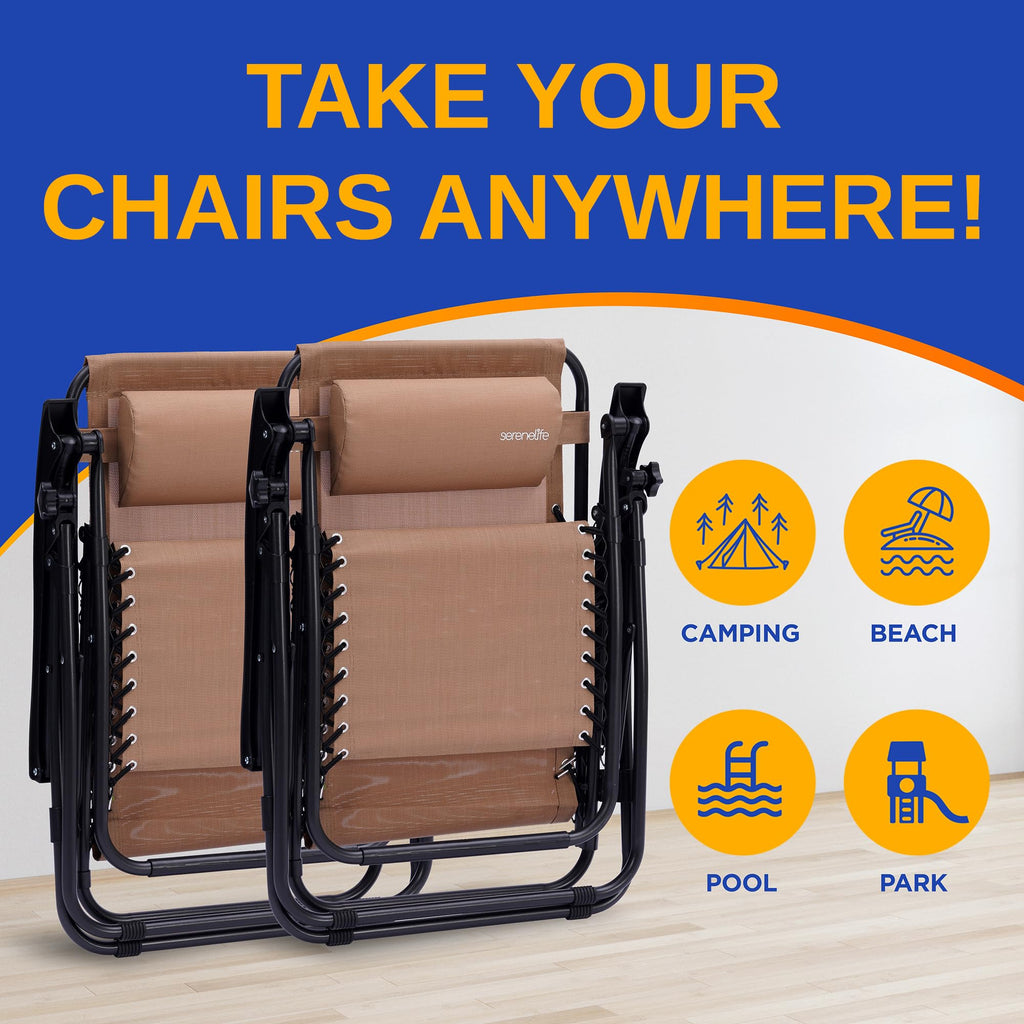 Zero Gravity Outdoor Lounge Chairs 2 Pack Folding Recliners with Side Table Cup Holder D562
