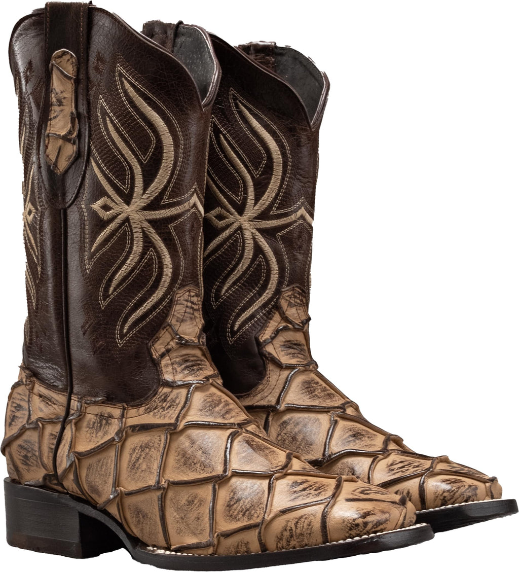 Leather Print Embroidered Square Toe Cowboy Boots D193459