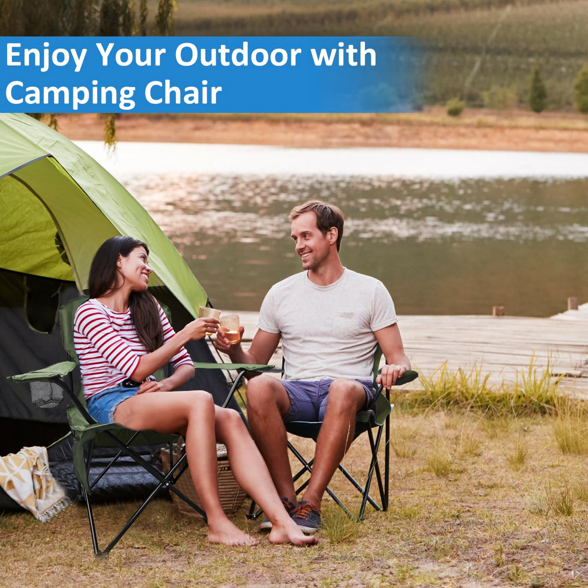 2 Pack Olive Green Portable Folding Camping Chair H5429