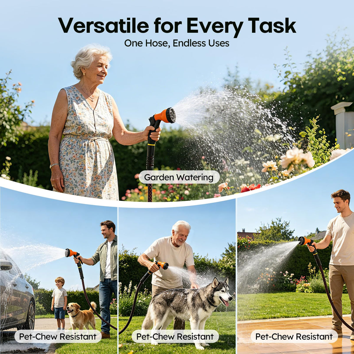 3/4" Flexible Non-Expandable Garden Hose with 10 Function Nozzle, 100ft P229321