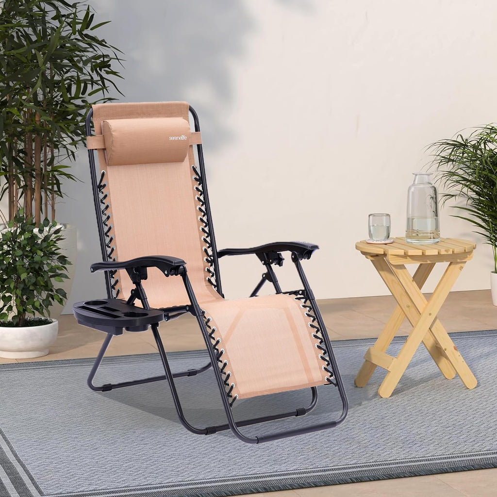 Zero Gravity Outdoor Lounge Chairs 2 Pack Folding Recliners with Side Table Cup Holder D562