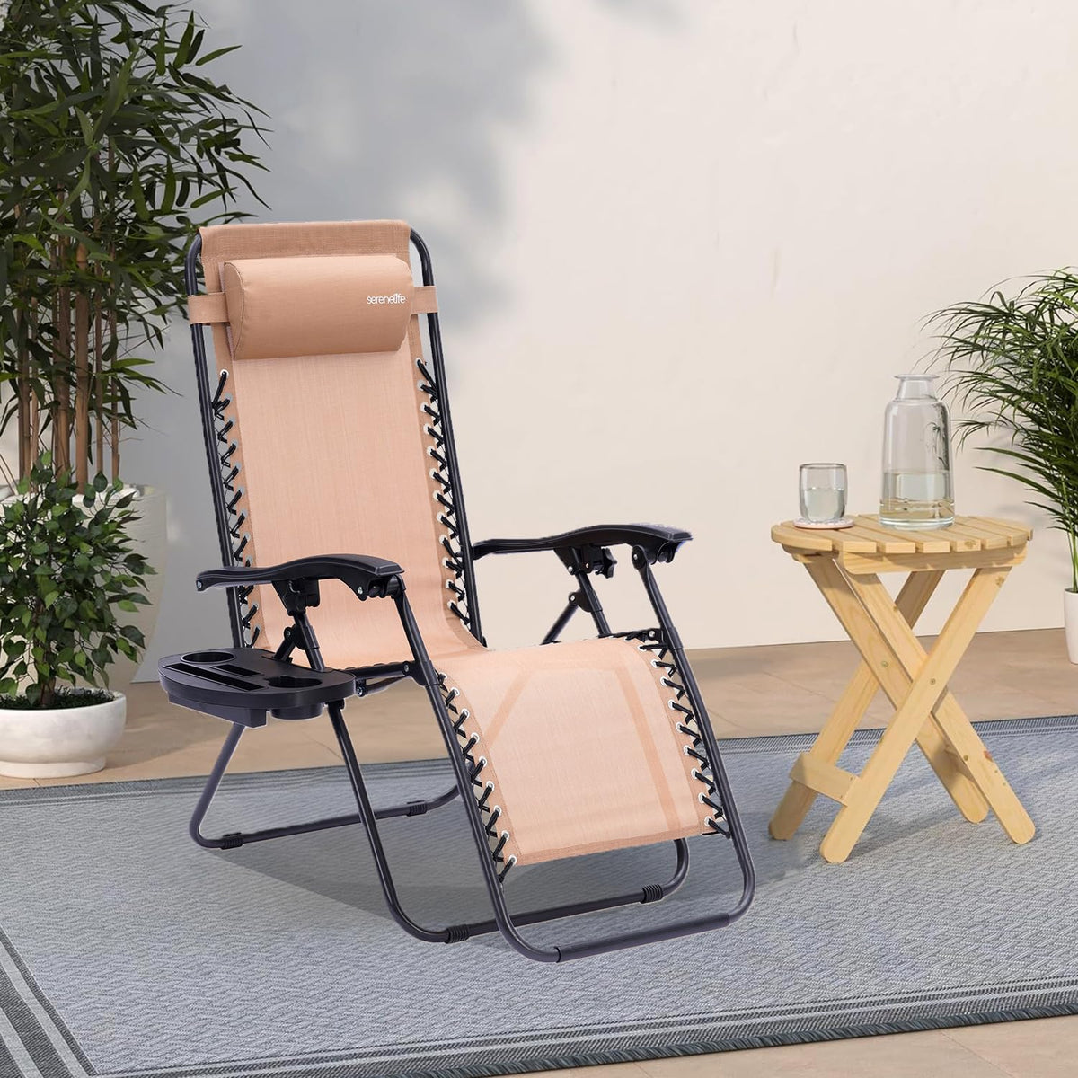 Zero Gravity Outdoor Lounge Chairs 2 Pack Folding Recliners with Side Table Cup Holder D562