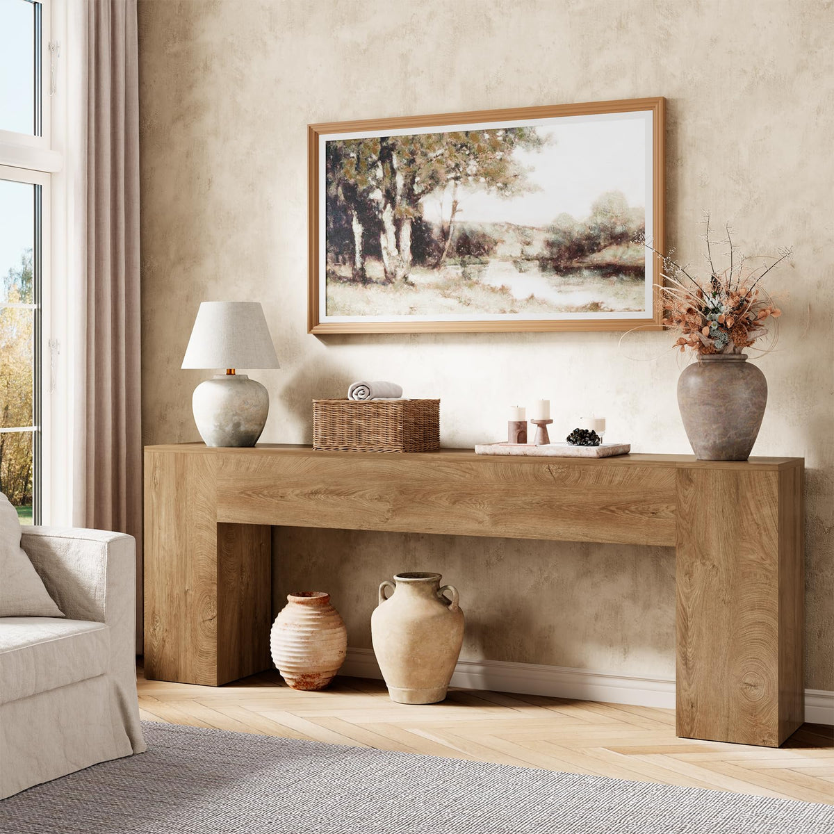 86-Inch Natural Oak Brown Console Table W4265