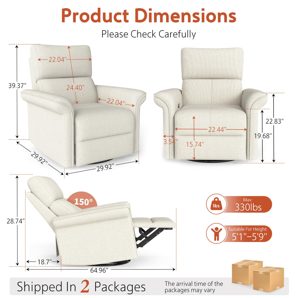 Fabric Light Gray Swivel Rocker Recliner Chair G594465