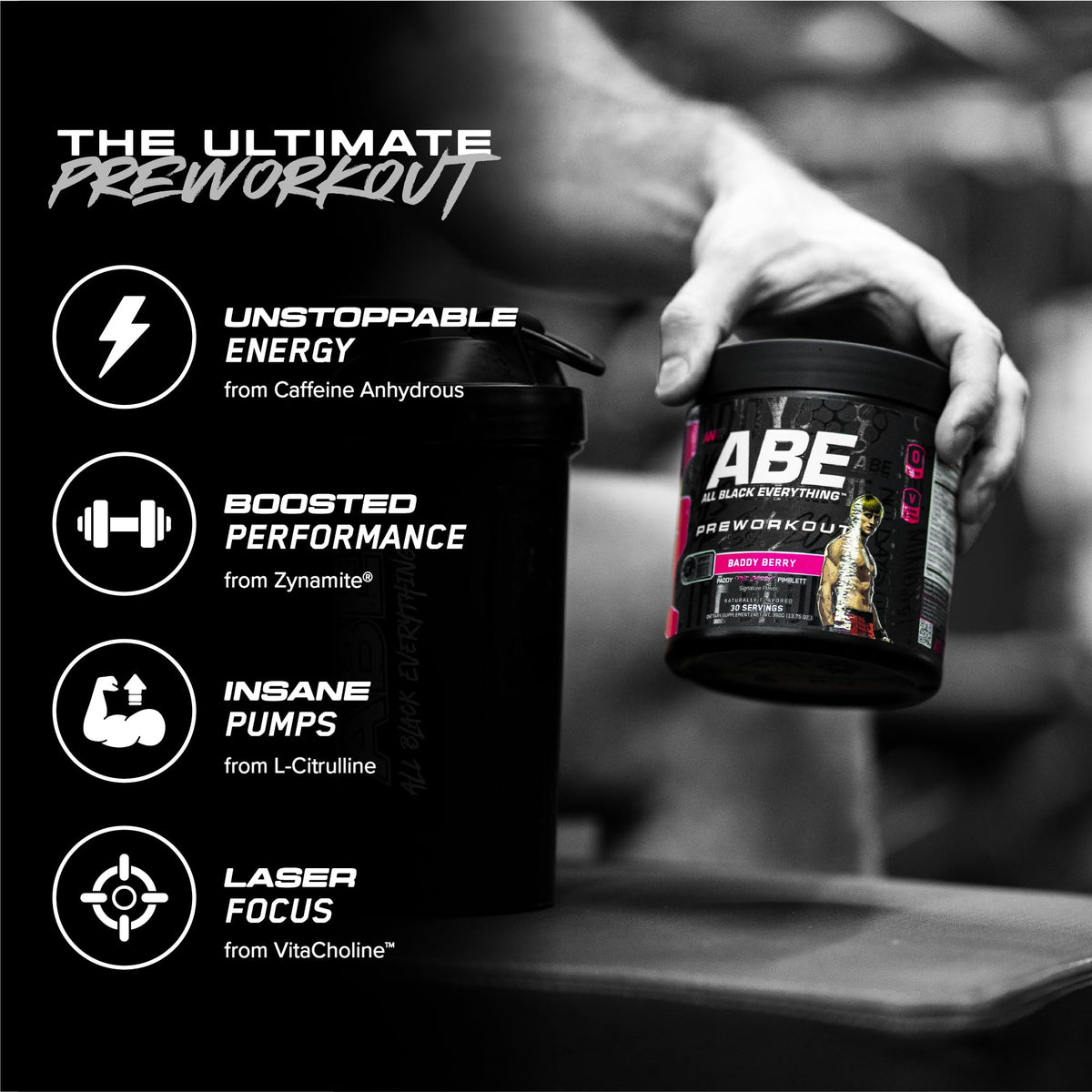 Black Pre-Workout Powder 350mg Caffeine 30 Servings T530