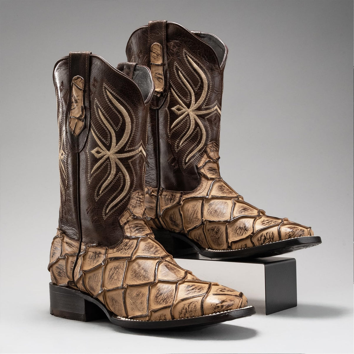 Leather Print Embroidered Square Toe Cowboy Boots D193459