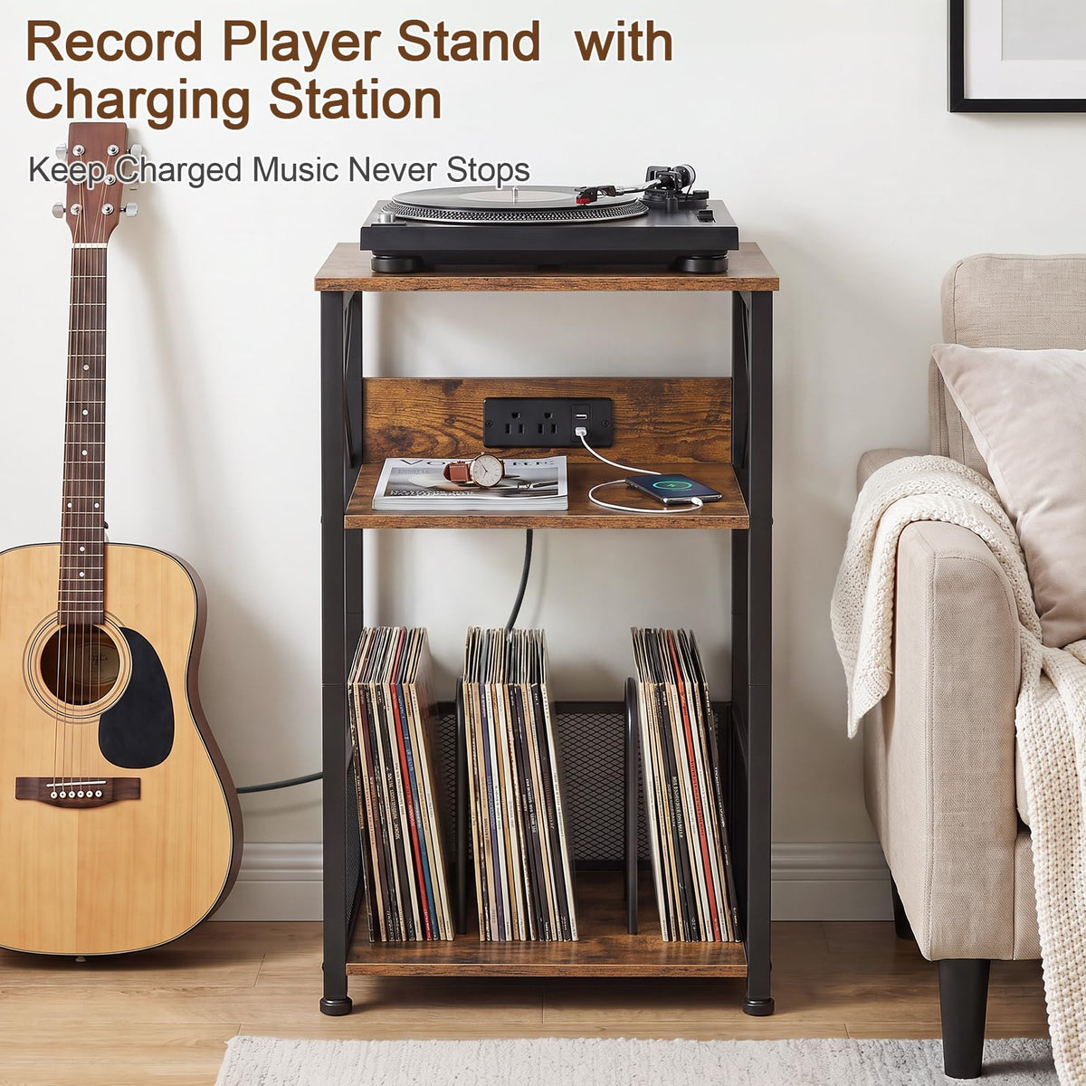 Record Player Stand with Charging Station V455448