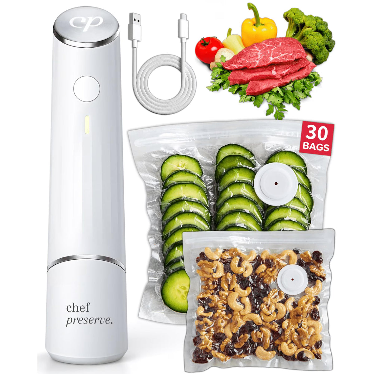 Compact Vacuum Sealer with 30 Reusable Vacuum Bags N203757