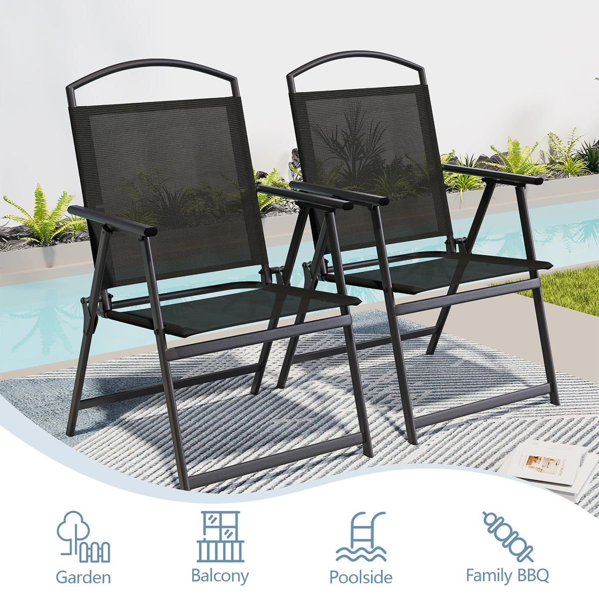 Folding Outdoor Chairs Set of 2 Black F757
