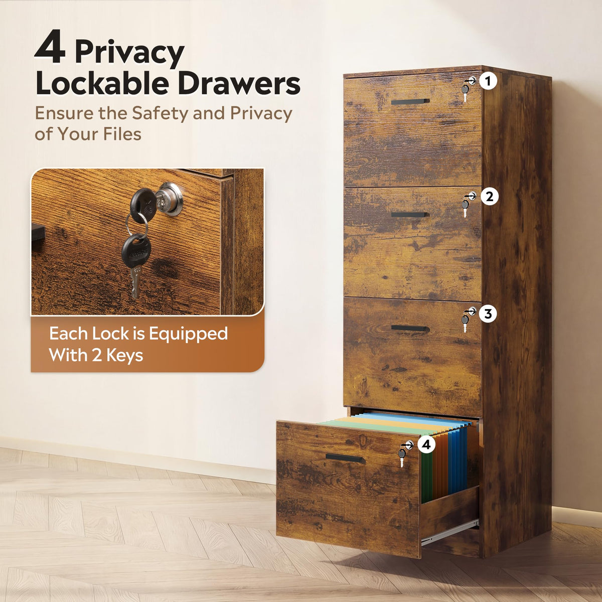 4 Drawer Wood File Cabinet Y73992