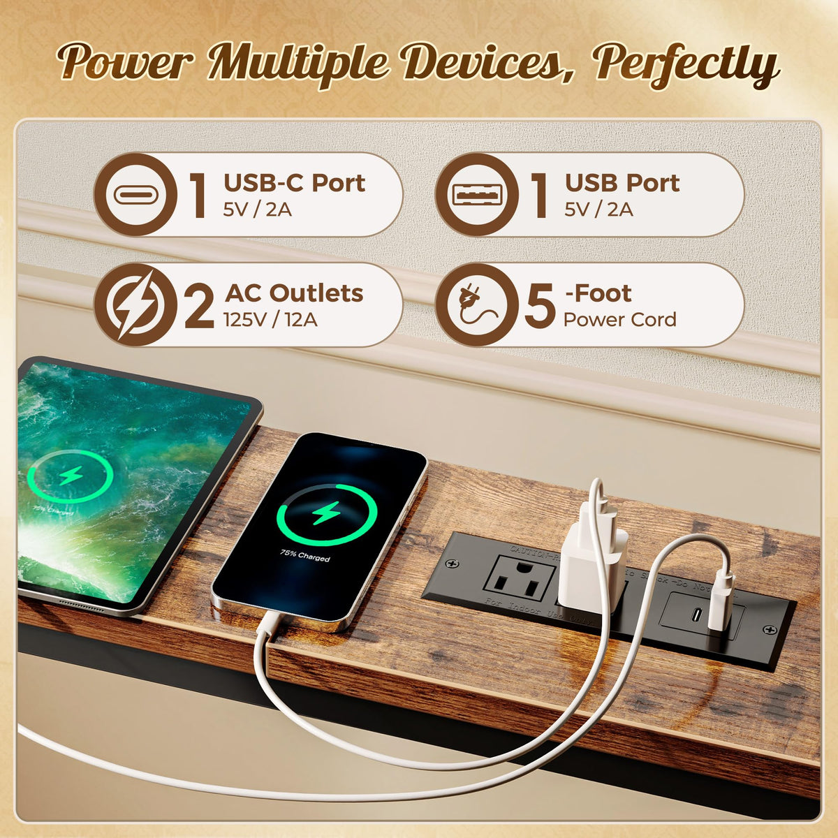 118 Inch Sofa Table with Power Outlets V141