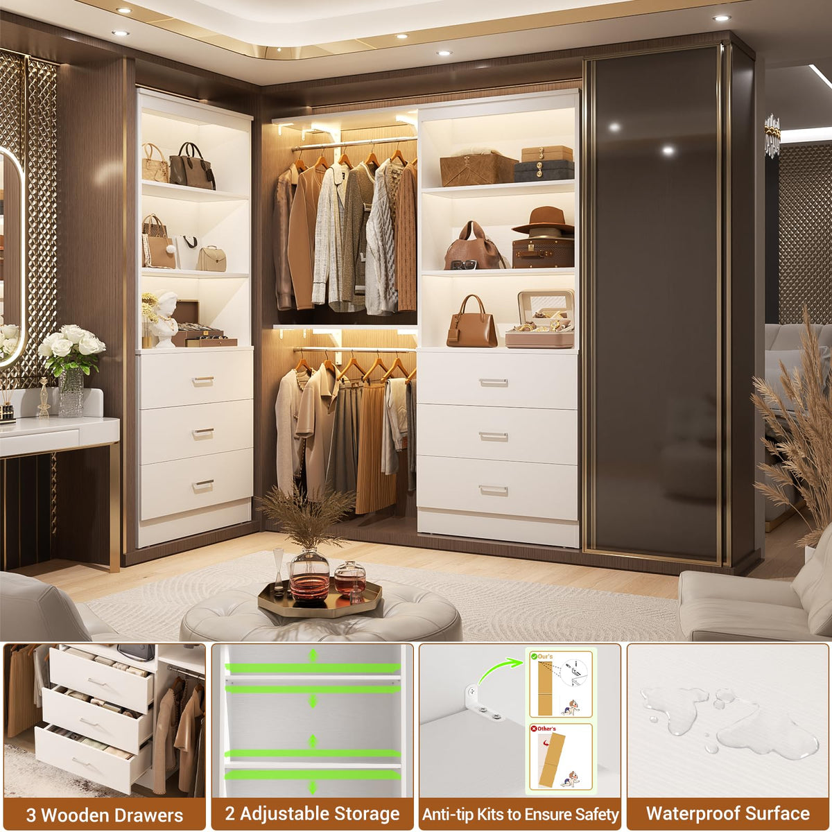 23.6" White Closet Drawers System with 3 Drawers C319