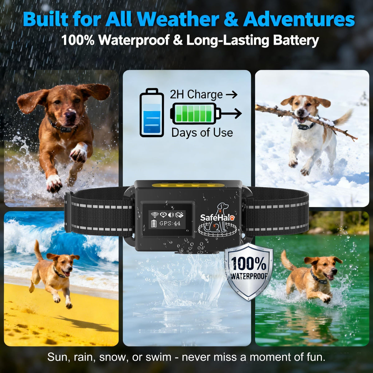 Wireless GPS Dog Fence Collar, 65–9,840 ft Radius, IPX7 Waterproof X82389