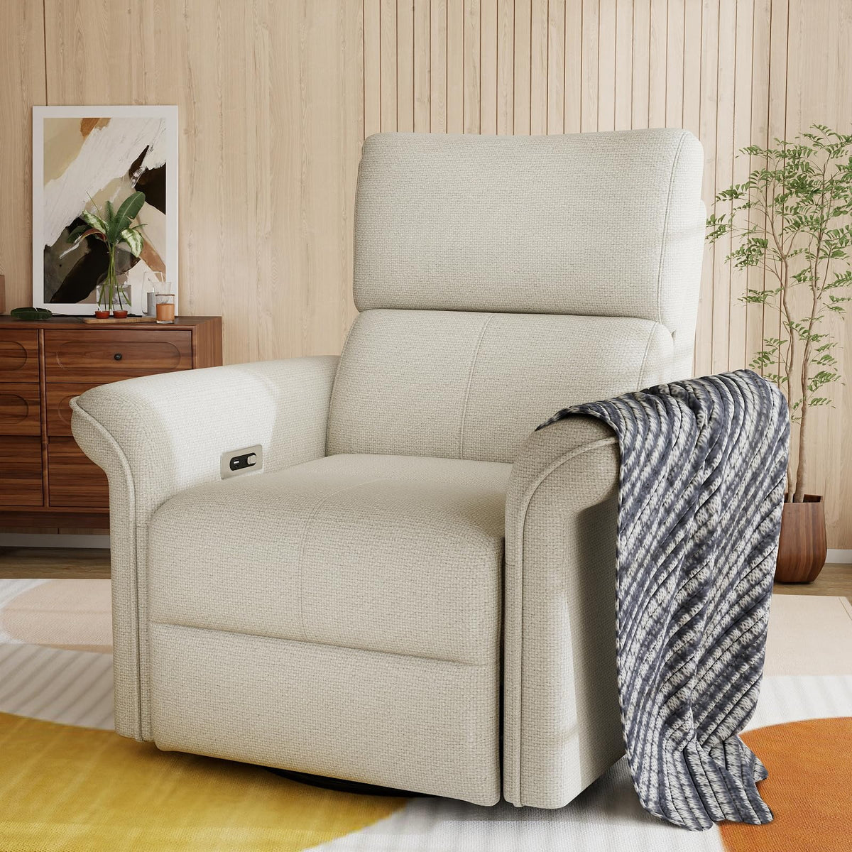 Fabric Light Gray Swivel Rocker Recliner Chair G594465
