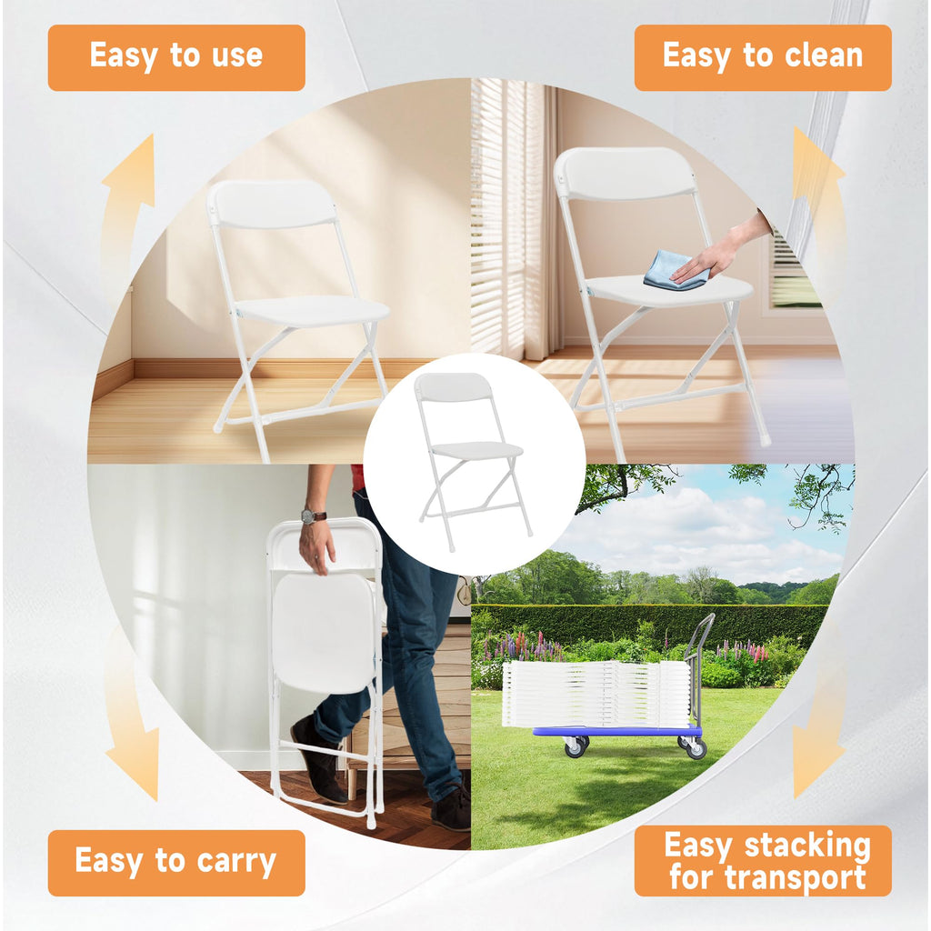 10 Pack White Folding Chairs 350LBS Capacity Steel M206