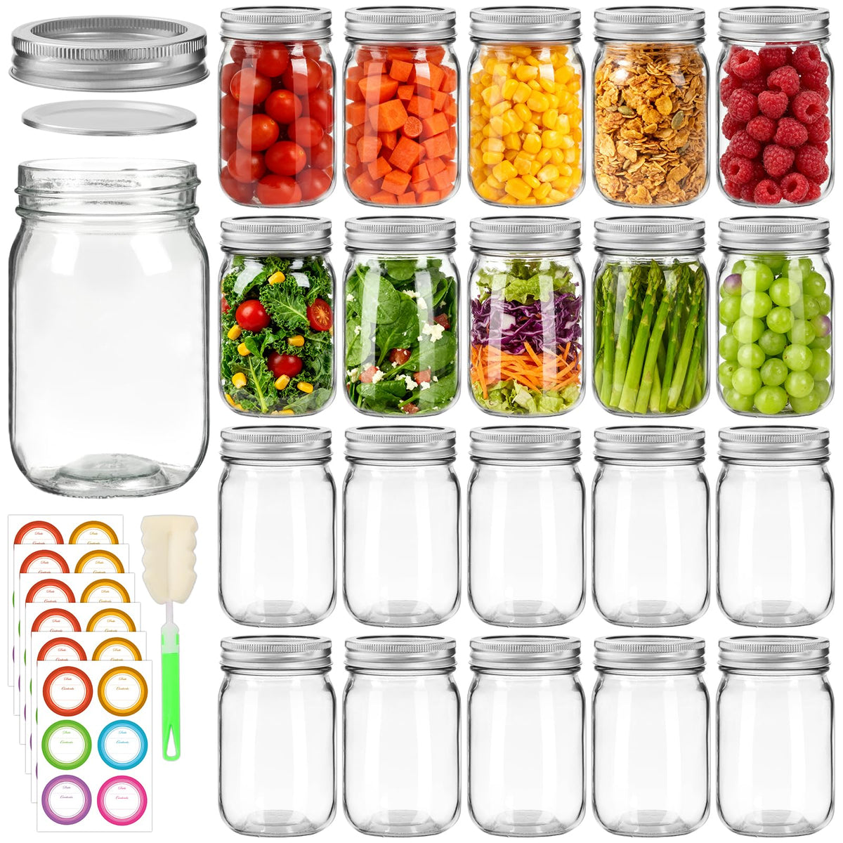20 Pack 12oz Glass Mason Jars with Lids and Bands T4890