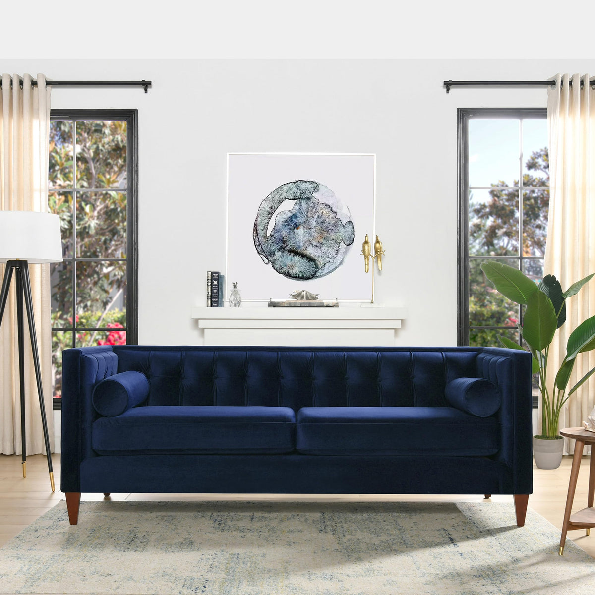 Navy Blue Velvet Tufted Sofa L82128