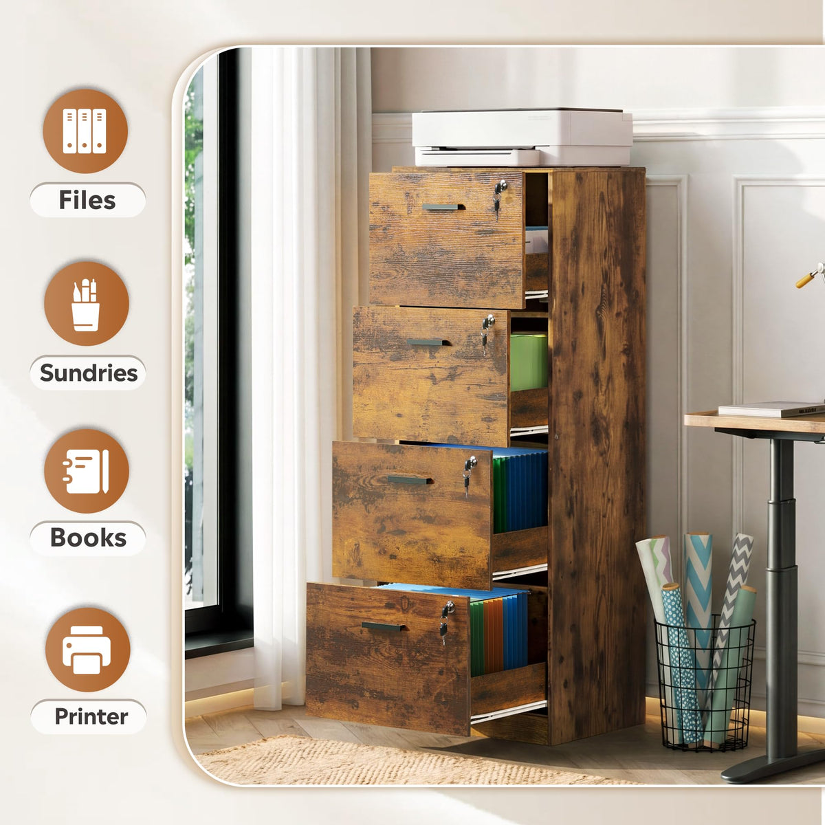 4 Drawer Wood File Cabinet Y73992