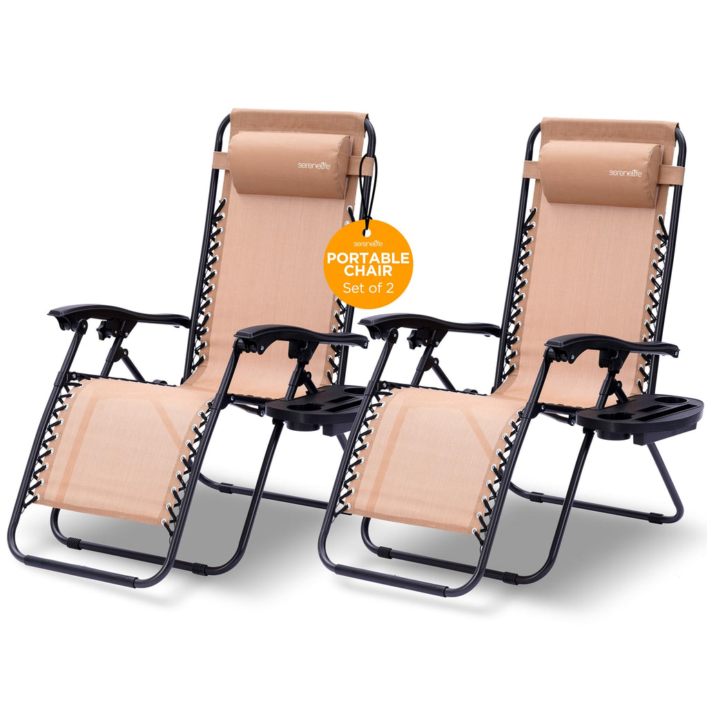 Zero Gravity Outdoor Lounge Chairs 2 Pack Folding Recliners with Side Table Cup Holder D562