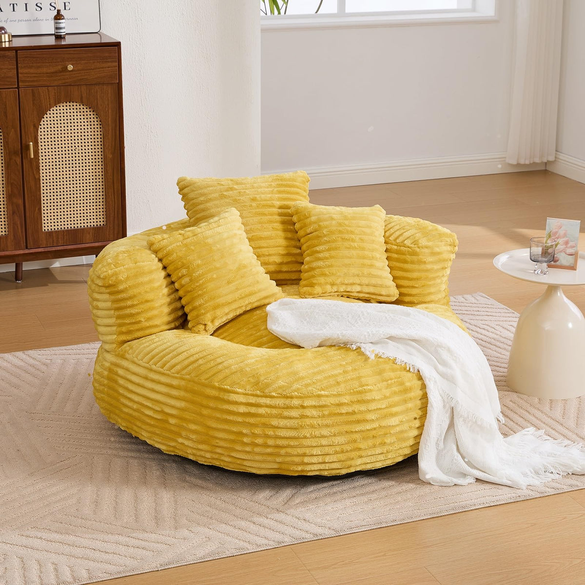 Oversized Corduroy Bean Bag Chair with 3 Pillows O364377