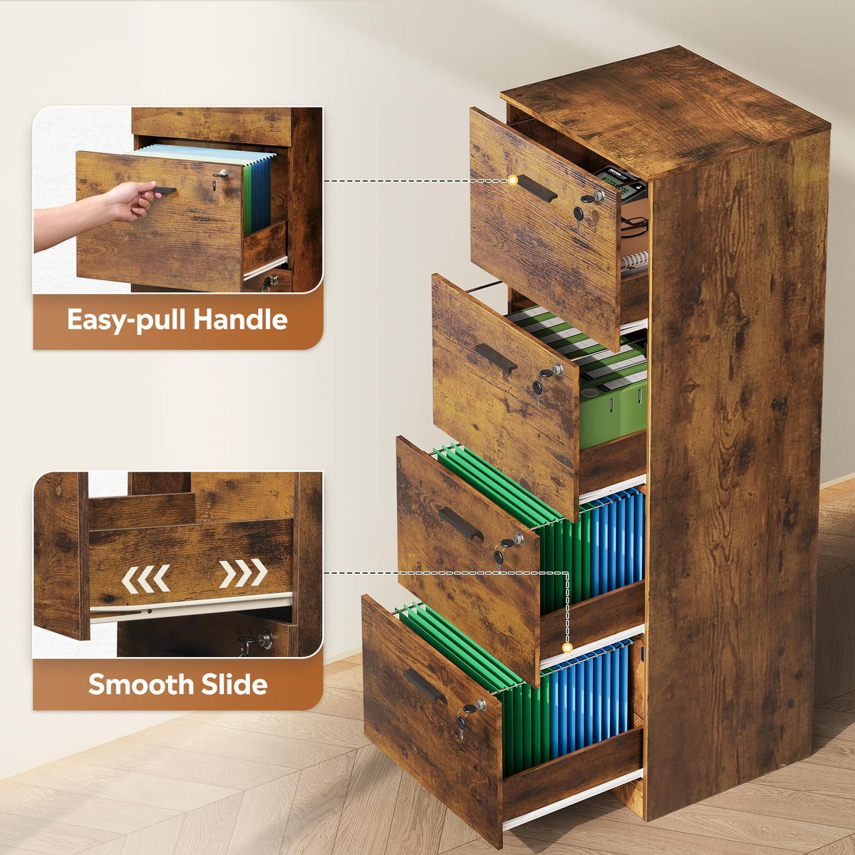 4 Drawer Wood File Cabinet Y73992