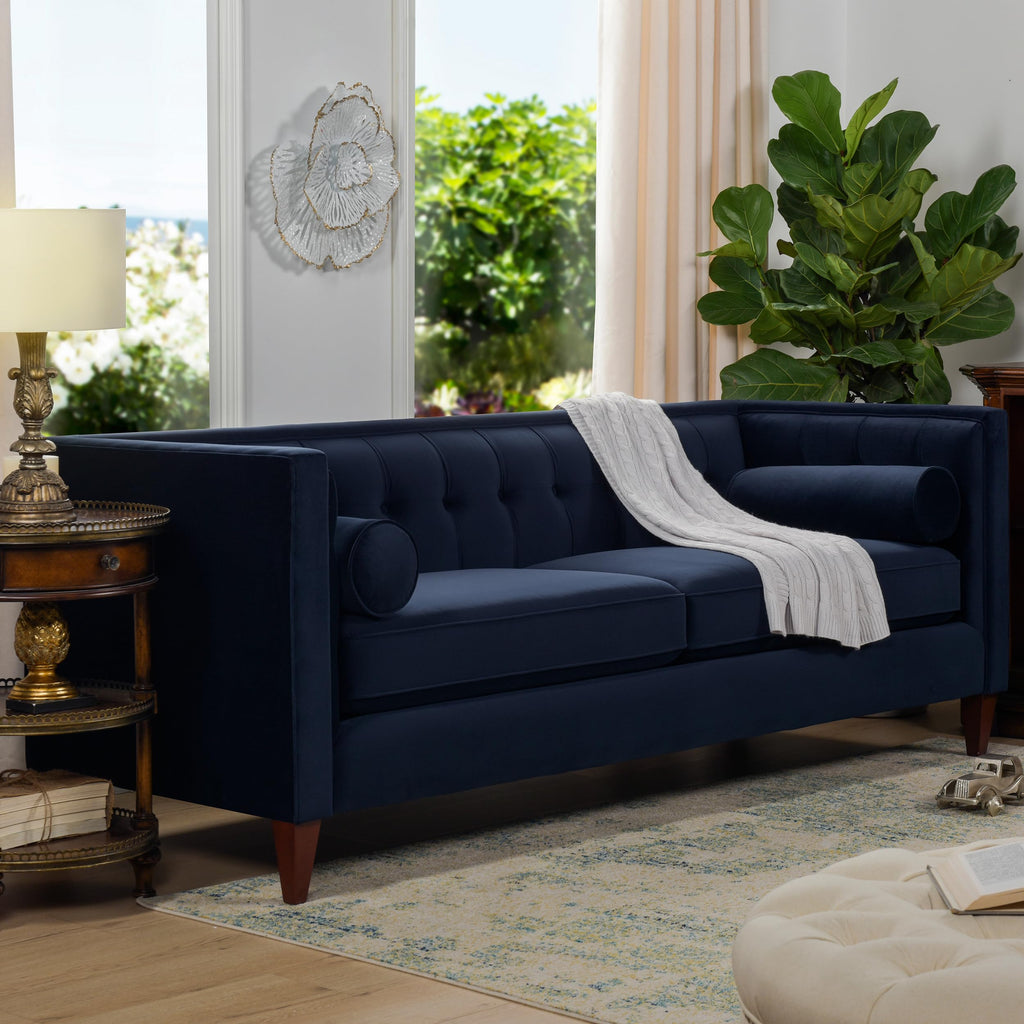 Dark Navy Blue Performance Velvet Tufted Sofa L13527