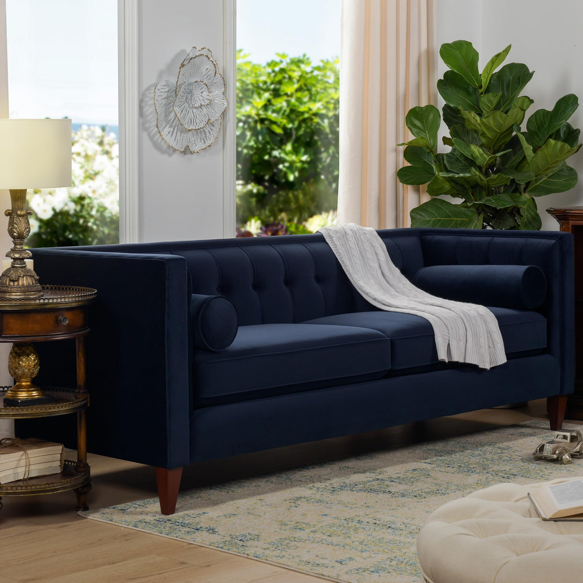 Dark Navy Blue Performance Velvet Tufted Sofa L13527