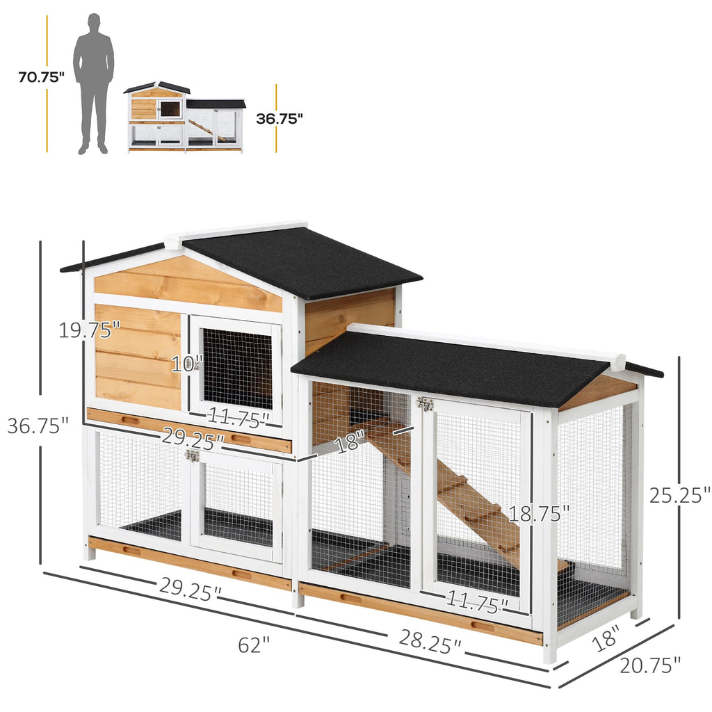 62" Wooden Small Animal Hutch with Run Area L612