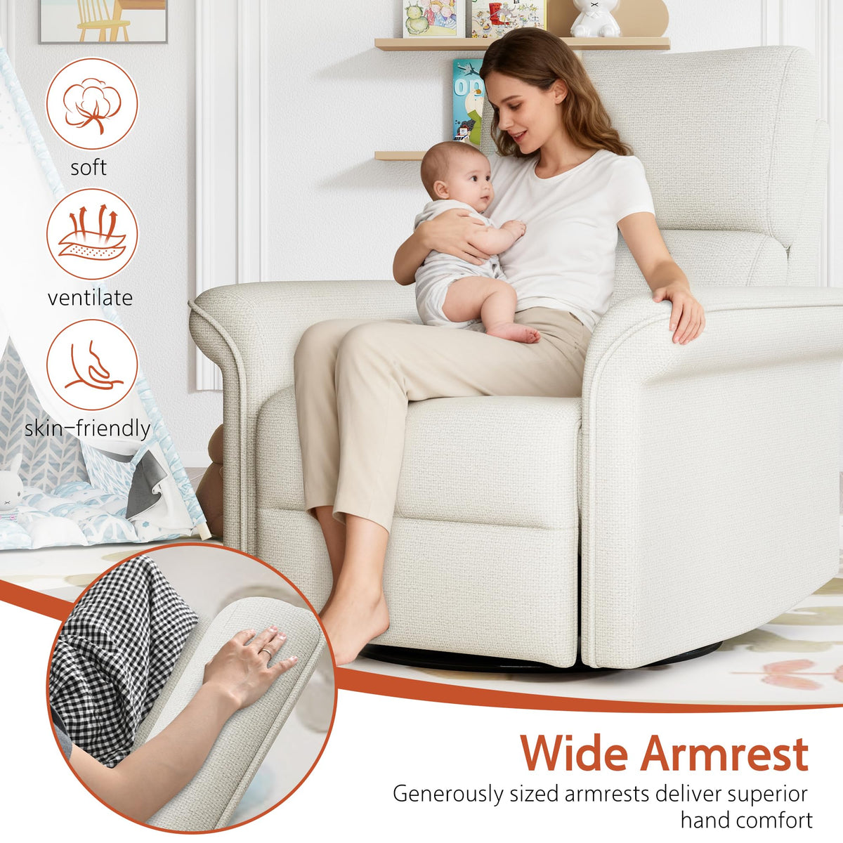Fabric Light Gray Swivel Rocker Recliner Chair G594465