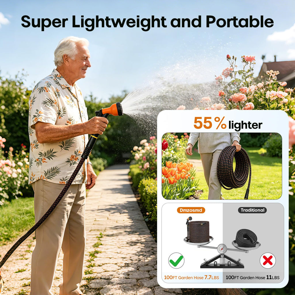 3/4" Flexible Non-Expandable Garden Hose with 10 Function Nozzle, 100ft P229321