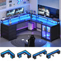 L Shaped Gaming Desk with 4 Drawers and Power Outlet, Black H1346