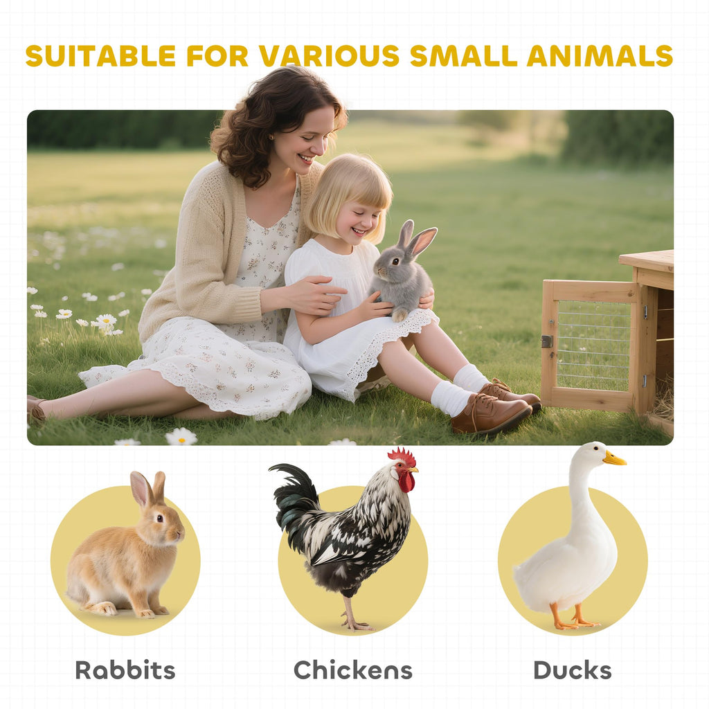 62" Wooden Small Animal Hutch with Run Area L612