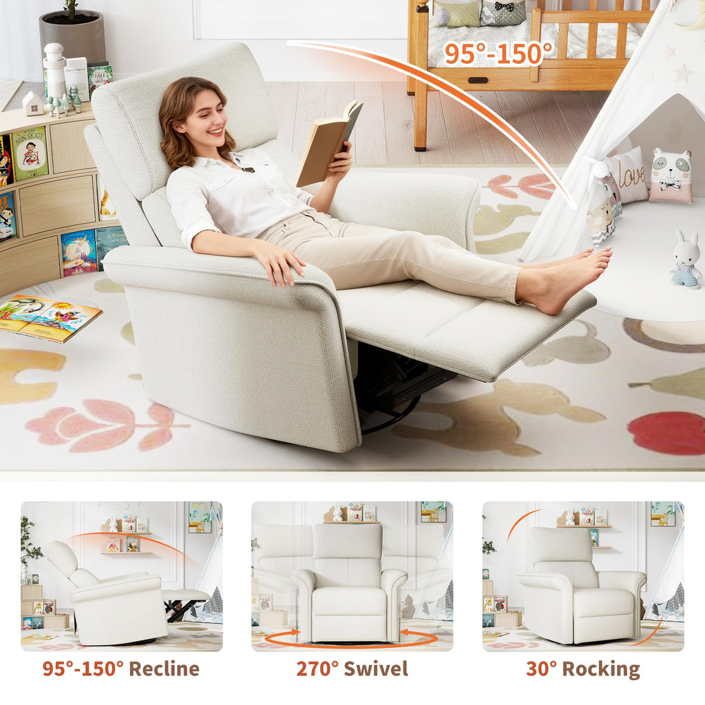 Fabric Light Gray Swivel Rocker Recliner Chair G594465