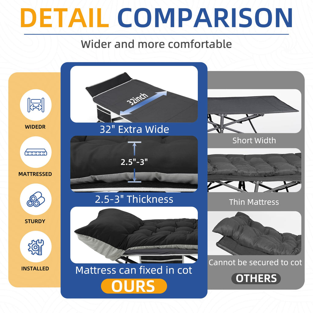 32" Extra Wide Camping Cot with Mattress C9486