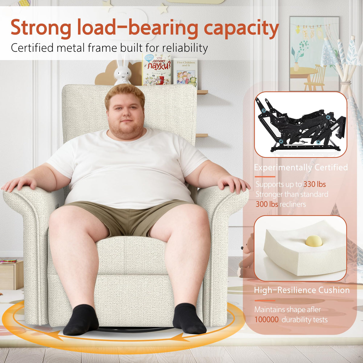 Fabric Light Gray Swivel Rocker Recliner Chair G594465