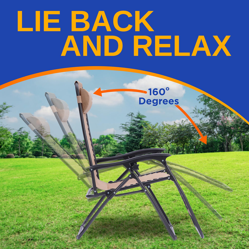 Zero Gravity Outdoor Lounge Chairs 2 Pack Folding Recliners with Side Table Cup Holder D562
