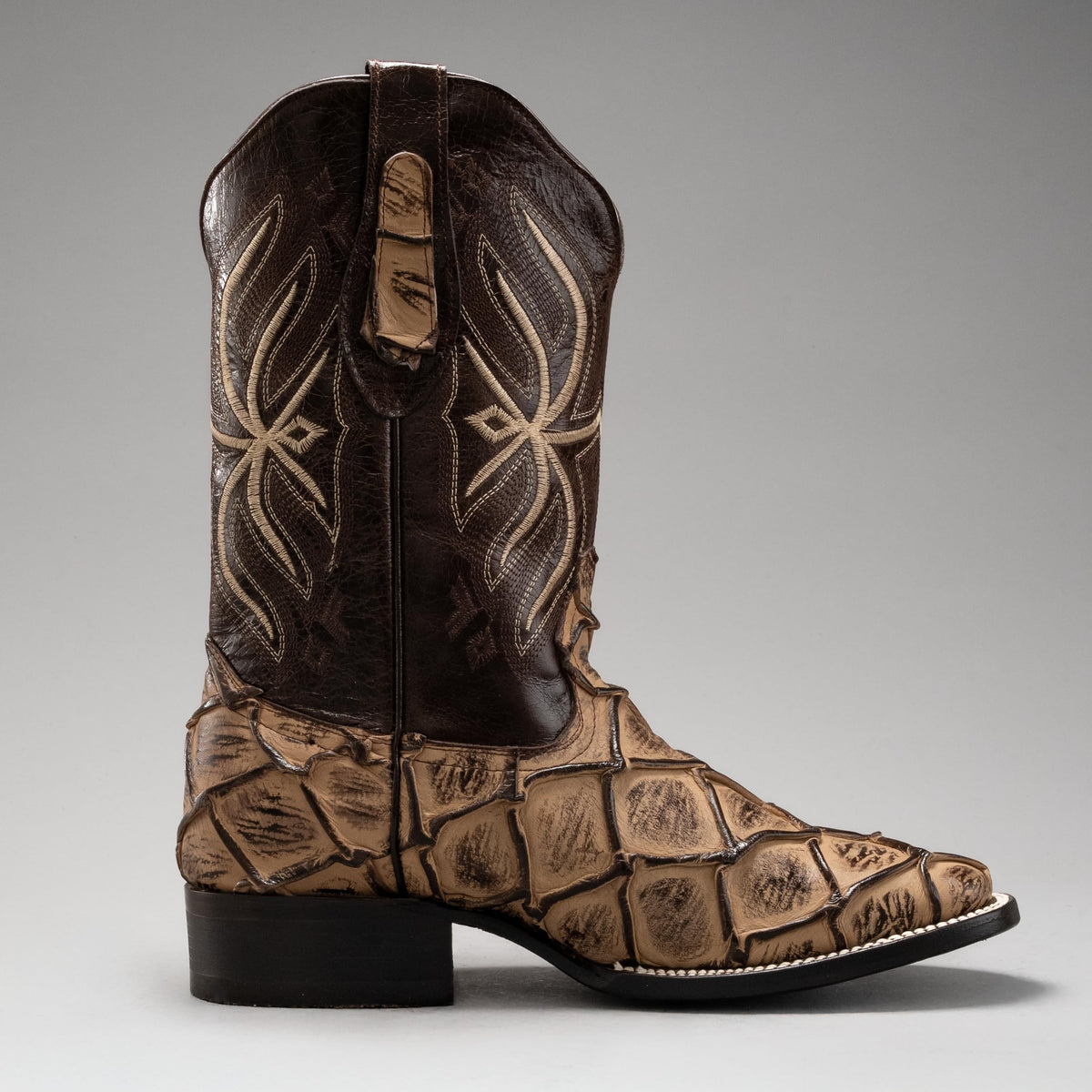 Leather Print Embroidered Square Toe Cowboy Boots D193459