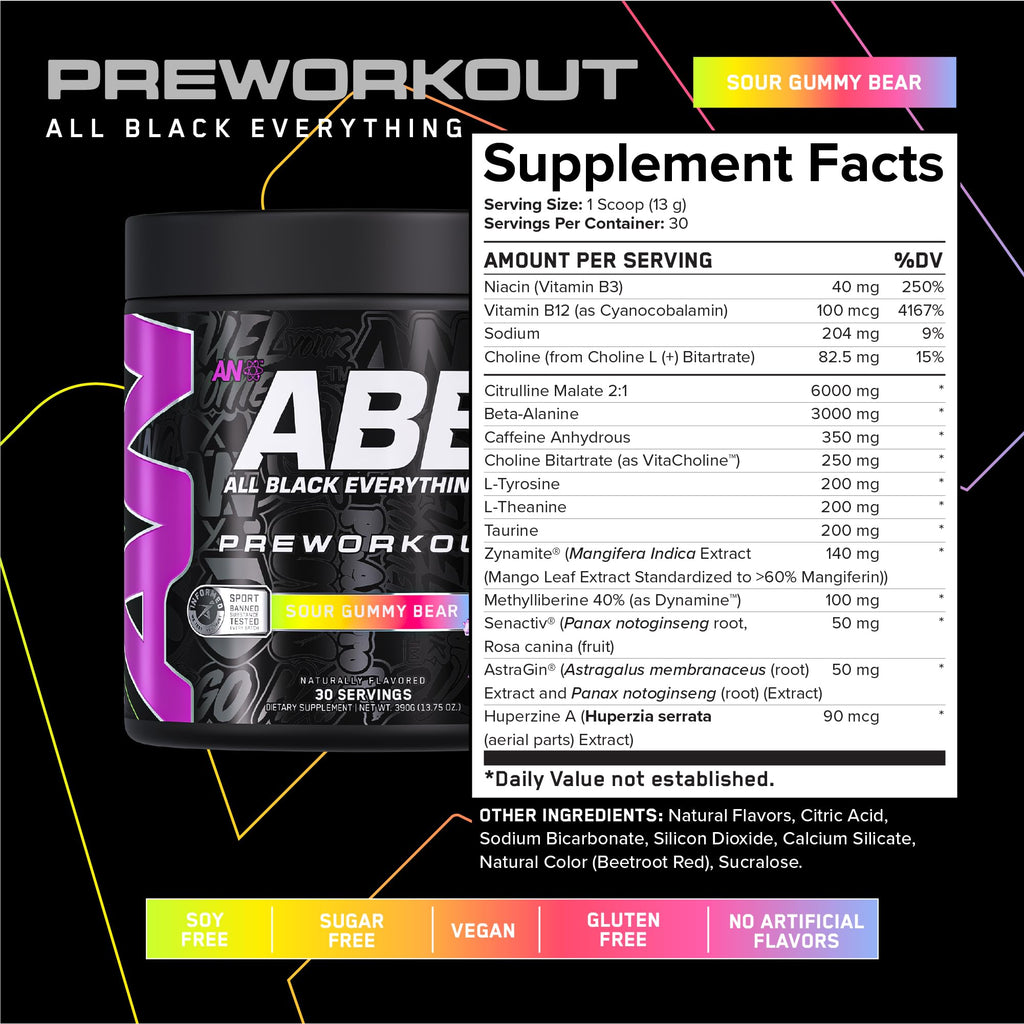 Black Pre-Workout Powder 350mg Caffeine 30 Servings T530