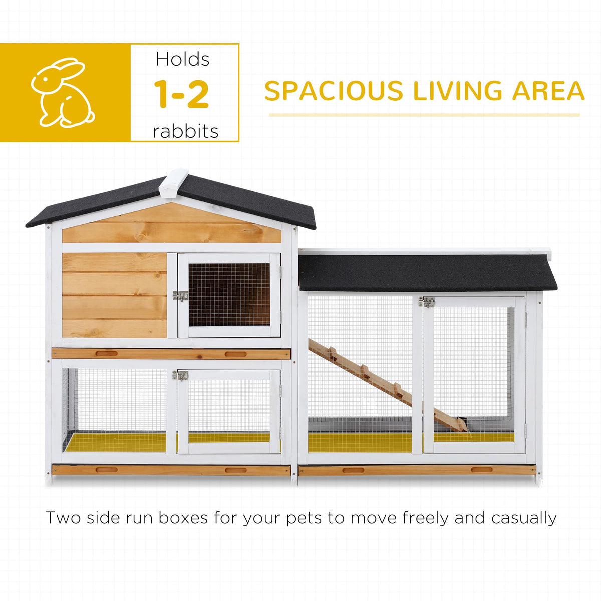62" Wooden Small Animal Hutch with Run Area L612