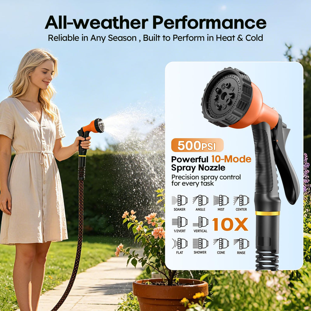 3/4" Flexible Non-Expandable Garden Hose with 10 Function Nozzle, 100ft P229321