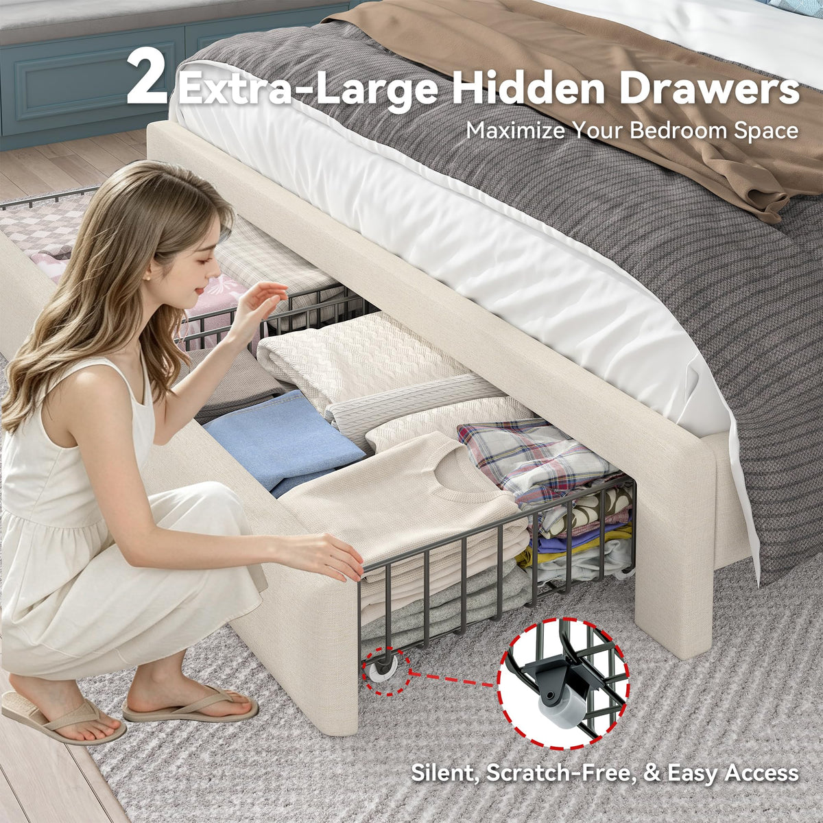 Queen Bed Frame with Storage Headboard & 4 Drawers Z5323