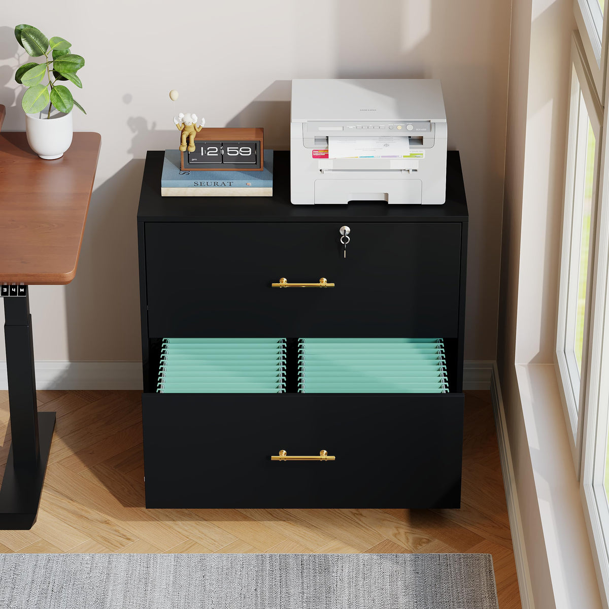 Black 2 Drawer Lateral File Cabinet with Lock G306
