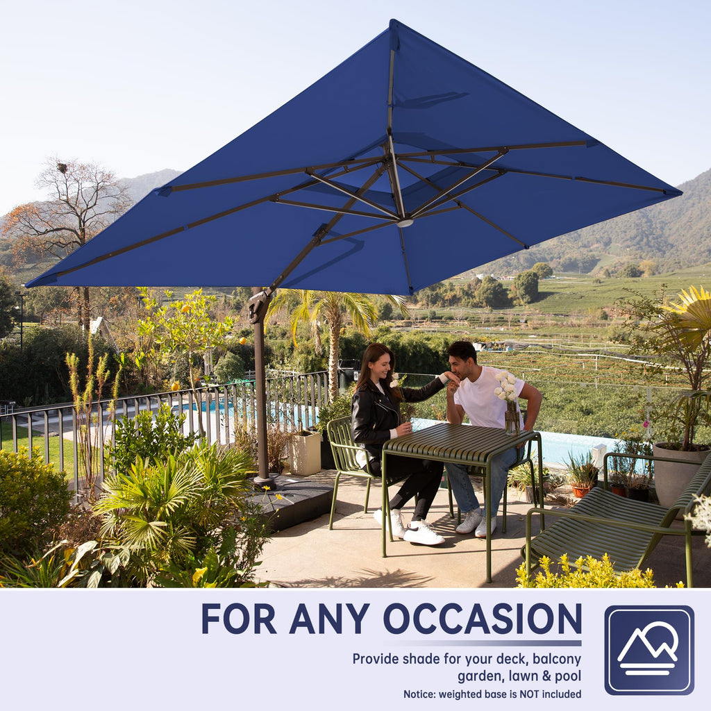 10x13FT Cantilever Patio Umbrella with LED Lights and Base O4458
